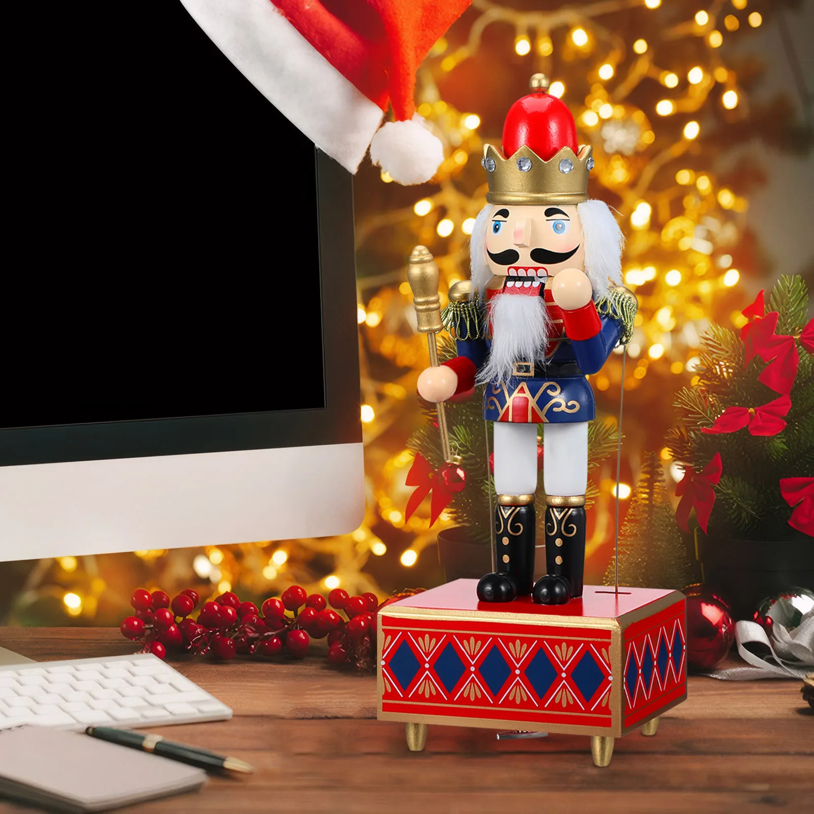 

Nutcracker Christmas Music Box Wooden Musical Decoration Xmas Gift Shelf Table Decoration Musical Adorn Melody Box