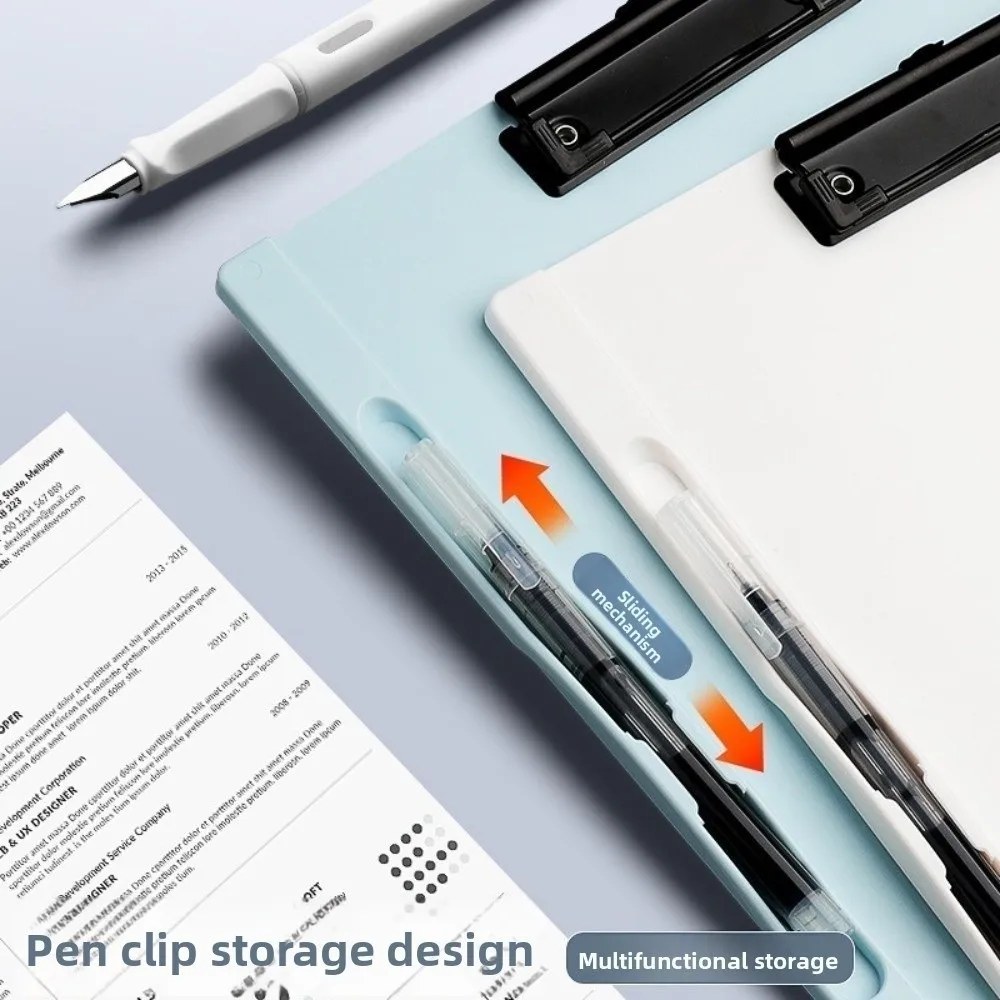 Durable A4 File Folder Clipboard Plastic with Pen Holder Writing Splint Metal Clip Letter Size Writing Clipboard Stationery