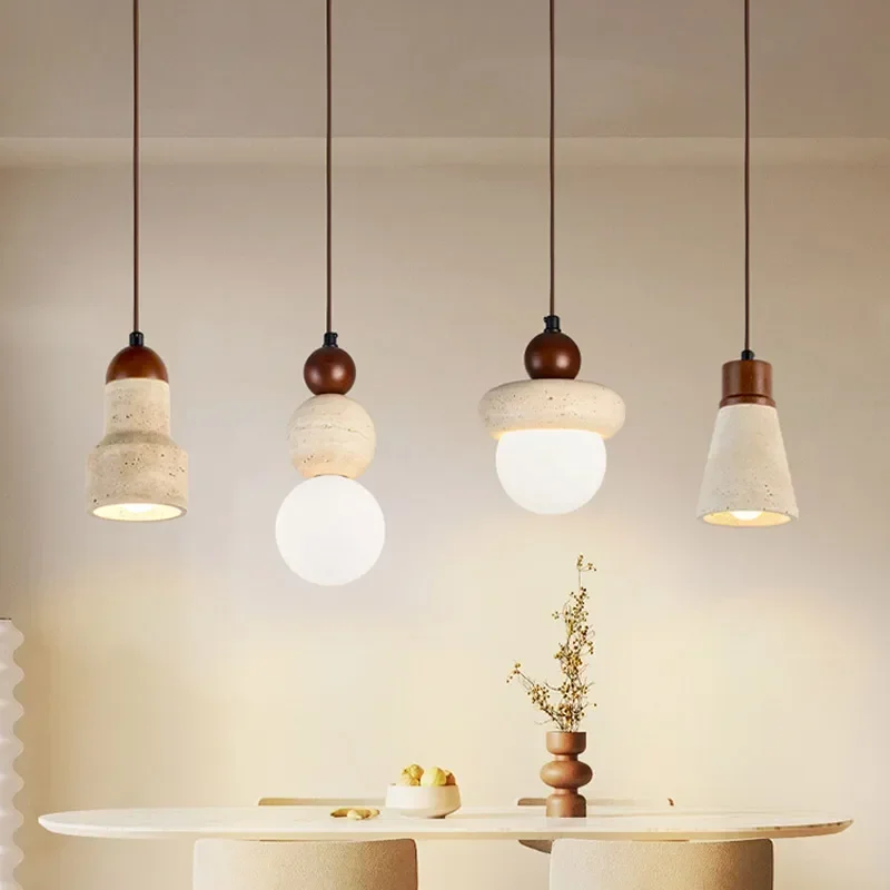 Simplicity Nordic LED Pendant Lights Natural Yellow Travertine Creative Hanging Lamps for Living Room Home Decoration Chandelier