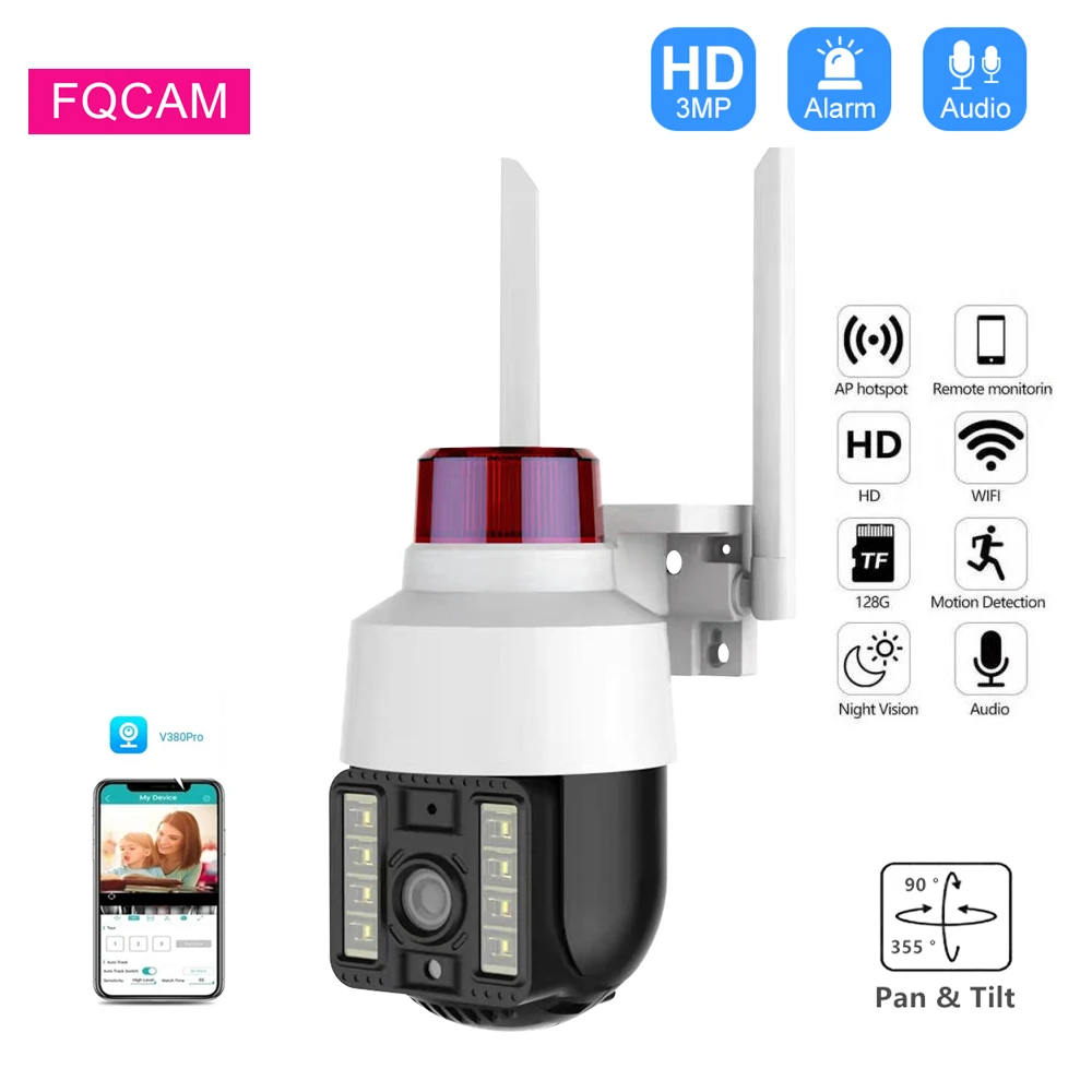 V380 Pro Wifi Home Safety Camera Outdoor Audio Alarm Two Way Talk Motion Detection Infrared Home Surveillance Wireless Camera