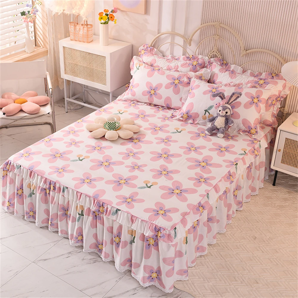 100% Cotton Bed Skirt Non-Slip Mattress Cover Protector Soft Bedspread Bed Cover King Bedroom Decor Bed Skirt Bedsheet Bedding