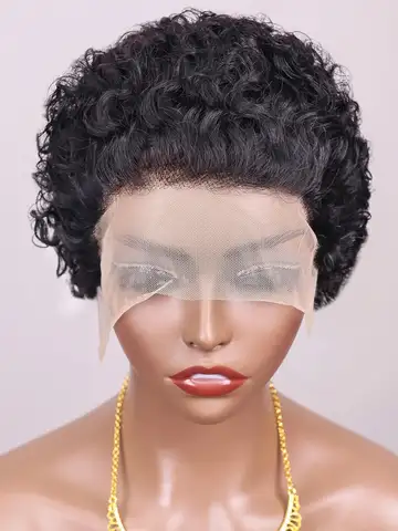 Pixie Cut Wigs Human Hair Short Curly Lace Front Human Hair Wigs Brazilian 13x1 Transparent Lace Wigs  Water Wave Bob Wig