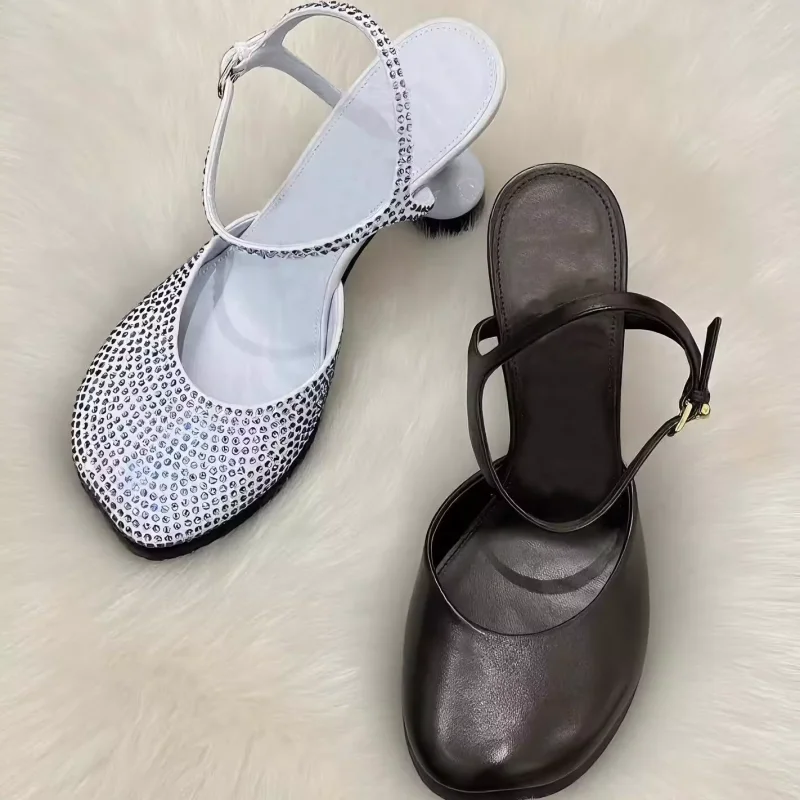 جولة الجبهة حزام الظهر عالية الكعب مصمم الأزياء النساء أحذية فاخرة تألق حجر الراين صنادل عالية الكعب الجدة النساء الأحذية #6