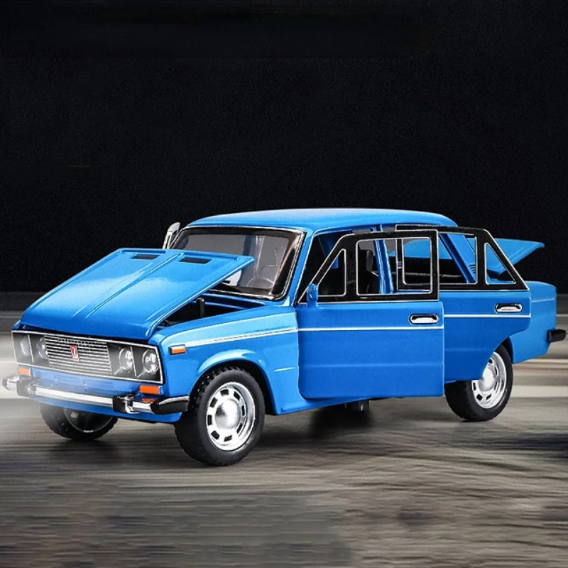 1:24 Russian LADA 2106 Alloy Car Model Diecast Metal Vehicles Simulation Sound & Light Pull Back Car Collection Kids Toys Gift