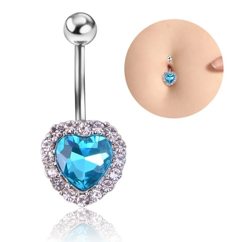 

Shiny Stainless Steel Zircon Navel Ring Rhinestone Colorful Double Heart Belly Button Ring Punk Love Body Piercing Jewelry Women