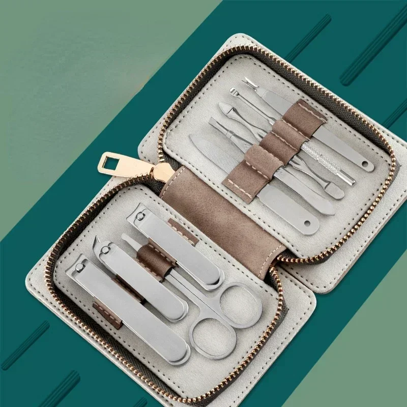 Huishoudelijk pedicure- en manicuregereedschap - 9-delige roestvrijstalen nagelknipperset met oorlepel en nagelschaartje
