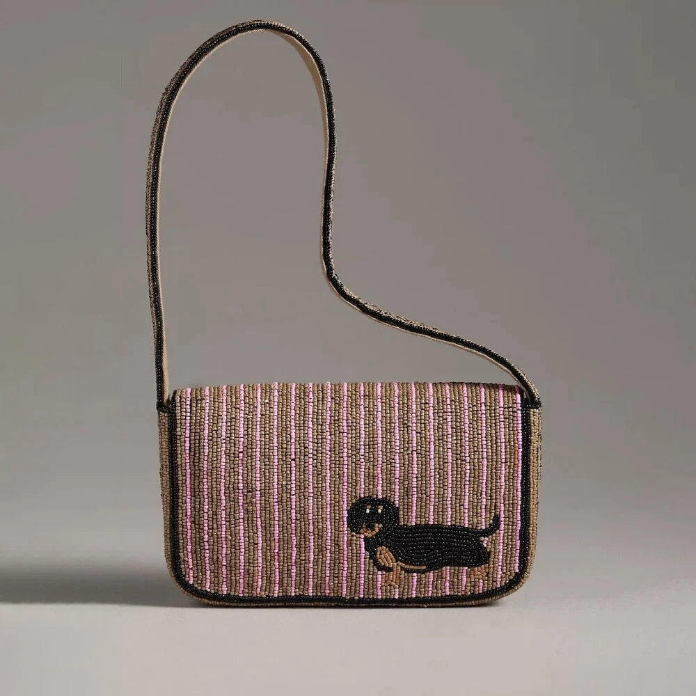 Beaded Bag Animal Edition Dachshund Embroidered Handbag Fashionable Beadwork Clutch Purse Mini Shoulder Bag for Women