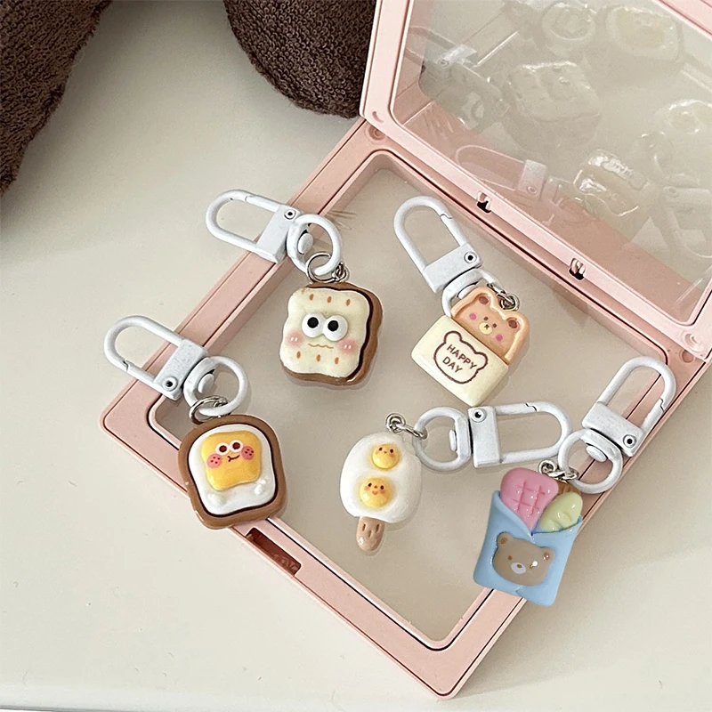 Simulation Food Small Food Keychain Cartoon Bread Pendant Key Chain Cookie Creative Cartoon Resin Keyring Female Lady Girl