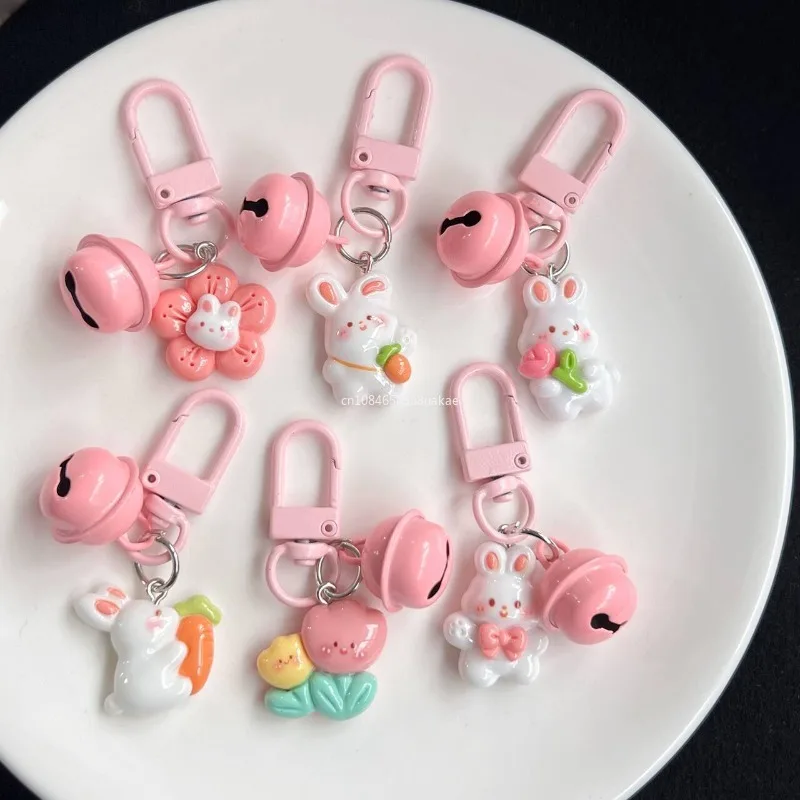 Fashion Cartoon Cute Rabbit Key Chain Sweet Girls Carrot Bunny Flowers Keychain Bag Backpack Pendant Accessory Gifts 오란고교 호스트부