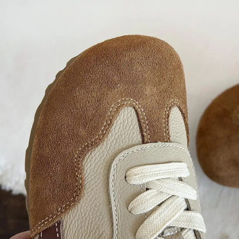 Careaymade-Genuine Leather wider toe women\'s shoes,soft sole comfortable casual single shoes,lace Barefoot small white shoes