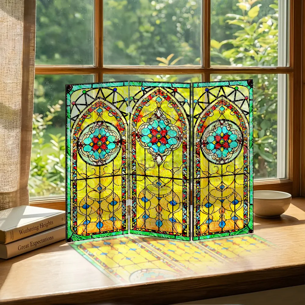 Translucent Acrylic Folding Screen,3mm Crabapple Pattern Screen as a Housewarming Gift, TV Cabinet Entrance Decorative Painting