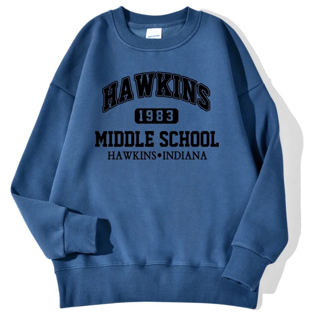 هوكينز 1983 المدرسة المتوسطة الطباعة الرجال بلوزات موضة عادية هودي فضفاض Crewneck البلوز الخريف الصوف الشارع الشهير