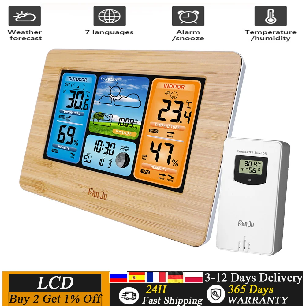 Digital Weather Station Clock Indoor Outdoor previsioni del tempo barometro termometro igrometro con sensore esterno Wireless