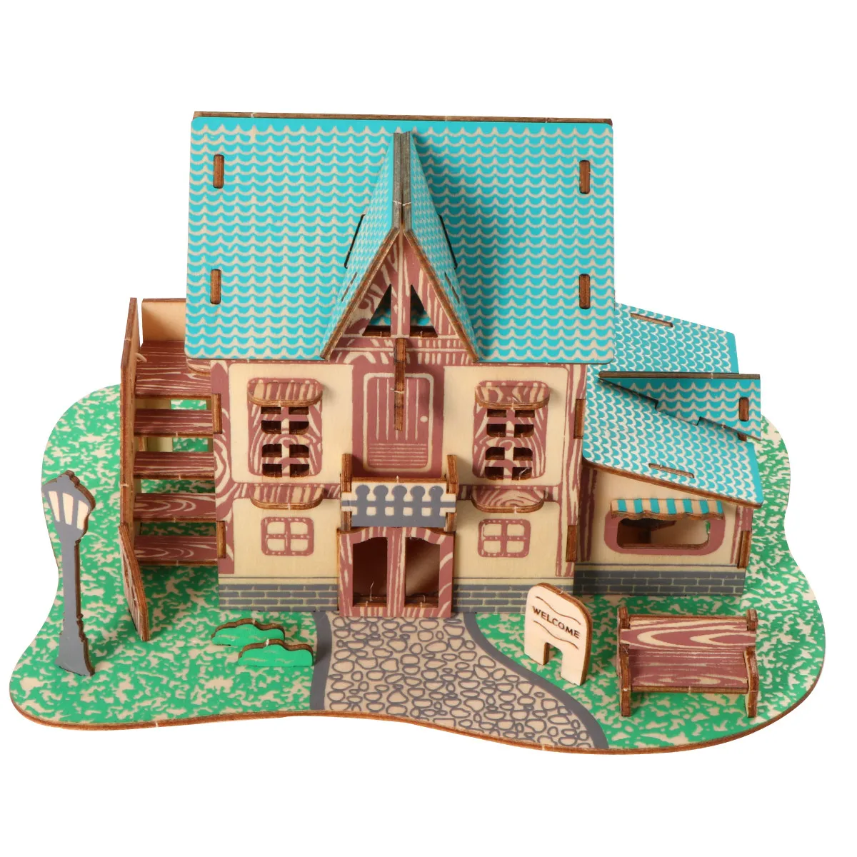 

3D Wood Puzzle Educational Creative Colorful House Shape Cognition Hand Eye Coordination Development Learning Puzzle