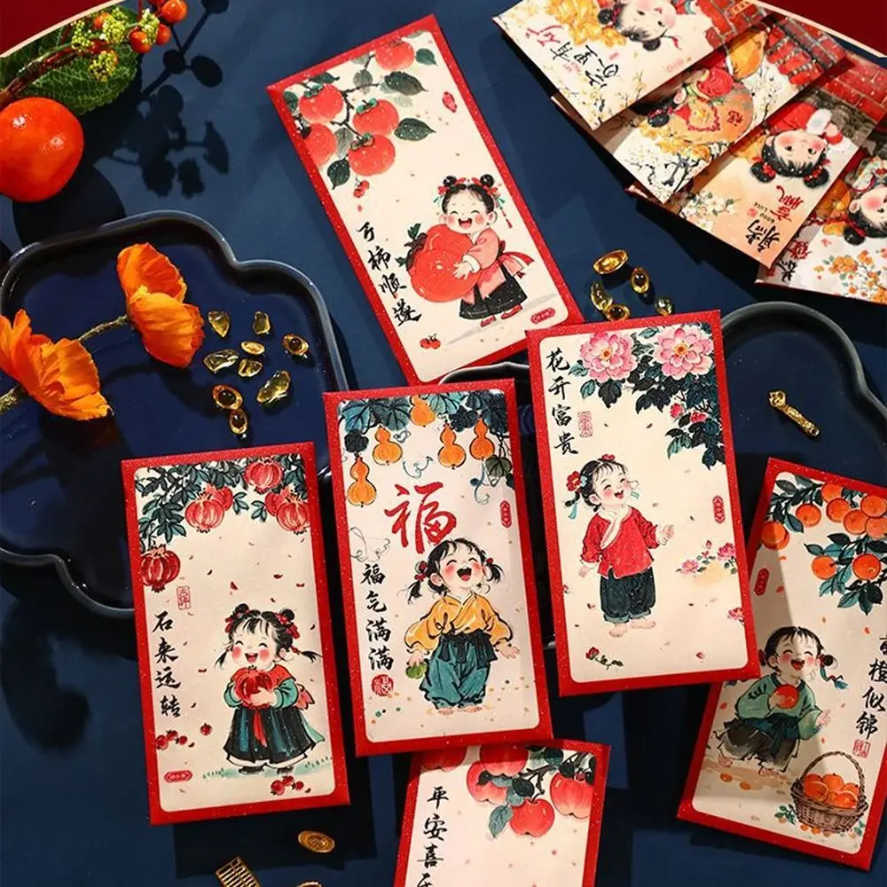 6 pçs tradicional chinês ano novo envelopes vermelhos bênção engrossado boa sorte bolso vermelho hongbao pacote de dinheiro