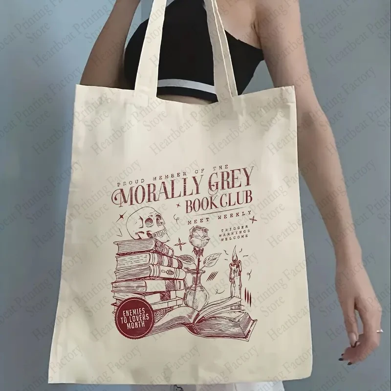 Athilless Grey Book Club Dark Romance Crewneck Pattern Tote Bag Bookish Gift for Book Lover Reader Canvas Shopping Bags