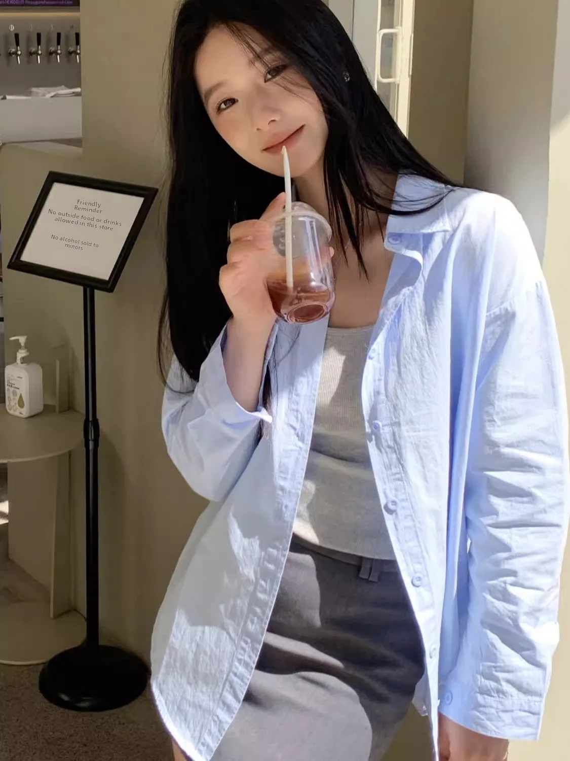 

Весенне-осенняя женская свободная рубашка с длинным рукавом: модный дизайн, тонкая верхняя одежда, повседневный стиль, полиэстер, отложной воротник