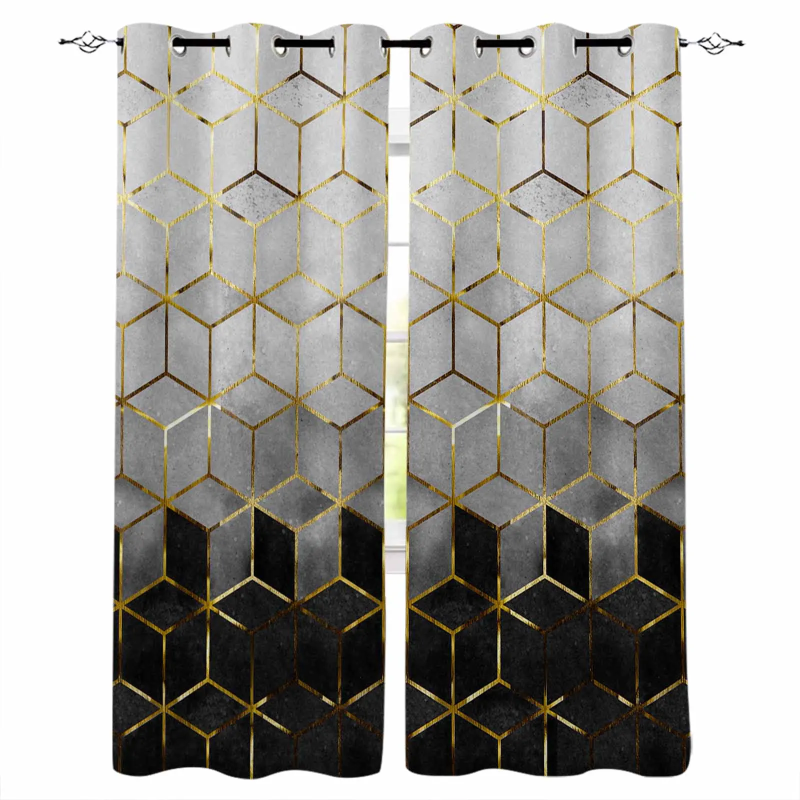 Abstract Art Grey Stereoscopic Geometric Blackout Curtains For Living Room Bedroom Window Treatment Blinds Kitchen Drapes