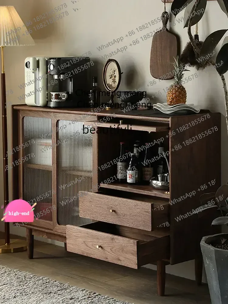 

Black Walnut Solid Wood Sideboard Living Room Cherrywood Wine Cabinet Glass Cabinet AB