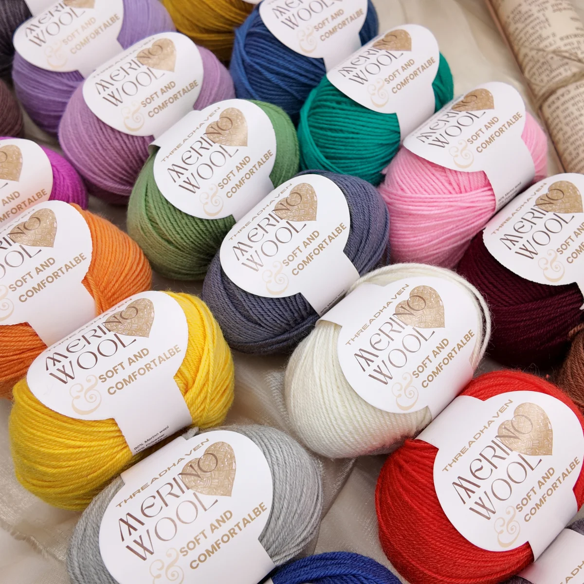 10er-Pack Merinowolle-Garn, je 50g, Weiches & Warmes Strick- und Häkelgarn, 90% Merinowolle, 10% Polyester – Detail 3