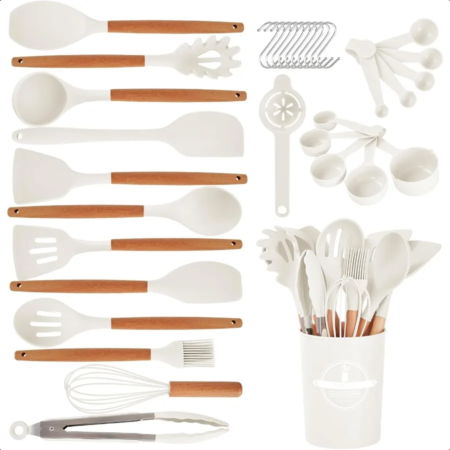 

Kitchen Utensils Set 34 PCS NonStick Silicone Cooking Utensils Set with Wooden HandleKitchen Gadgets Tools Set for Nonstick Coo
