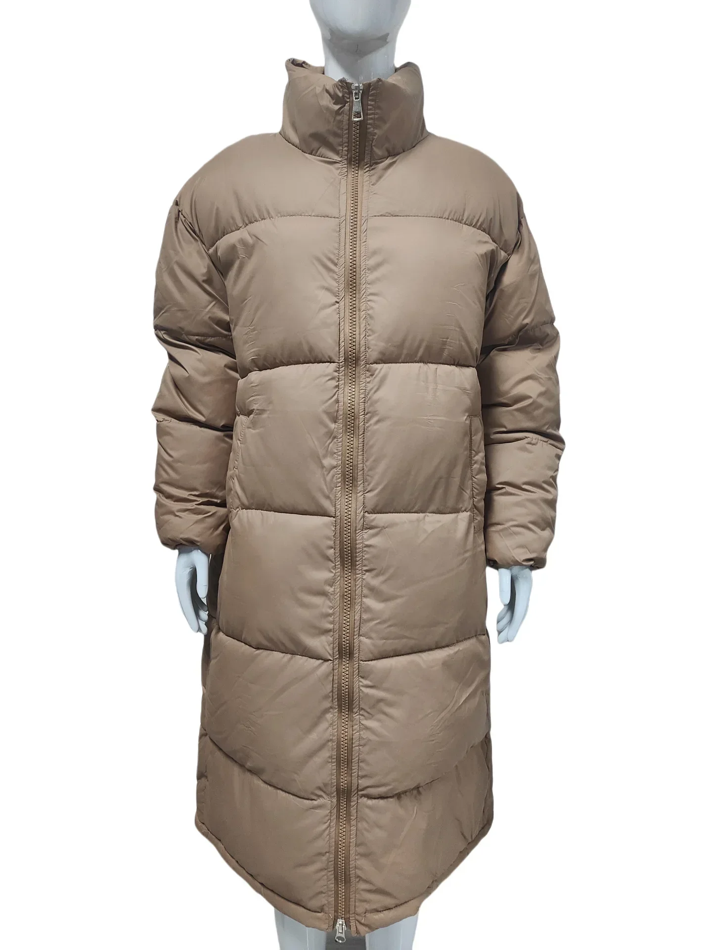 Otuwear-Parkas longas de algodão feminino, casaco monocromático, jaqueta quente, roupas acolchoadas de algodão, zíper, inverno, 2024