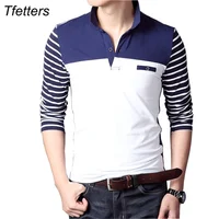 TFETTERS, camiseta informal de manga larga para primavera y otoño para hombre, camiseta de vestir ajustada elástica de algodón, camisetas y camisetas a rayas con cuello en V para hombre
