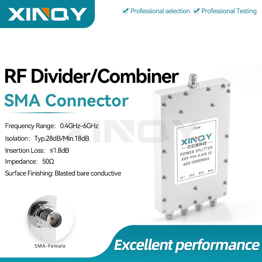 XINQY RF Microstrip Power Combiner/Splitter, 0.4-6GHz, 4-Way Signal Divider, SMA Connector