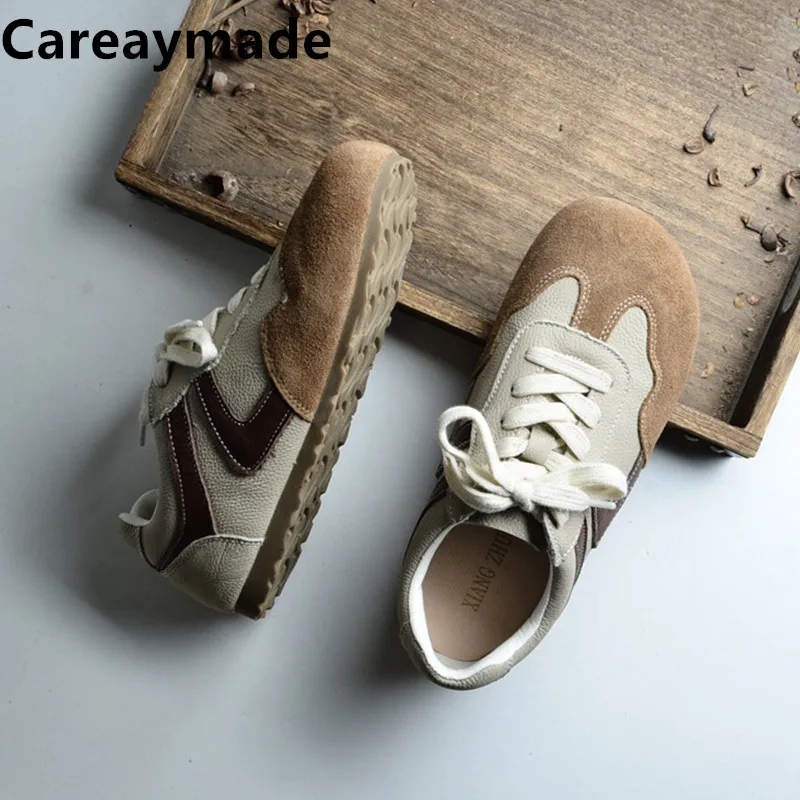 Careaymade-oryginalne skórzane buty damskie z szerokimi palcami, miękka podeszwa wygodne pojedyncze buty na co dzień, koronkowe małe białe buty boso