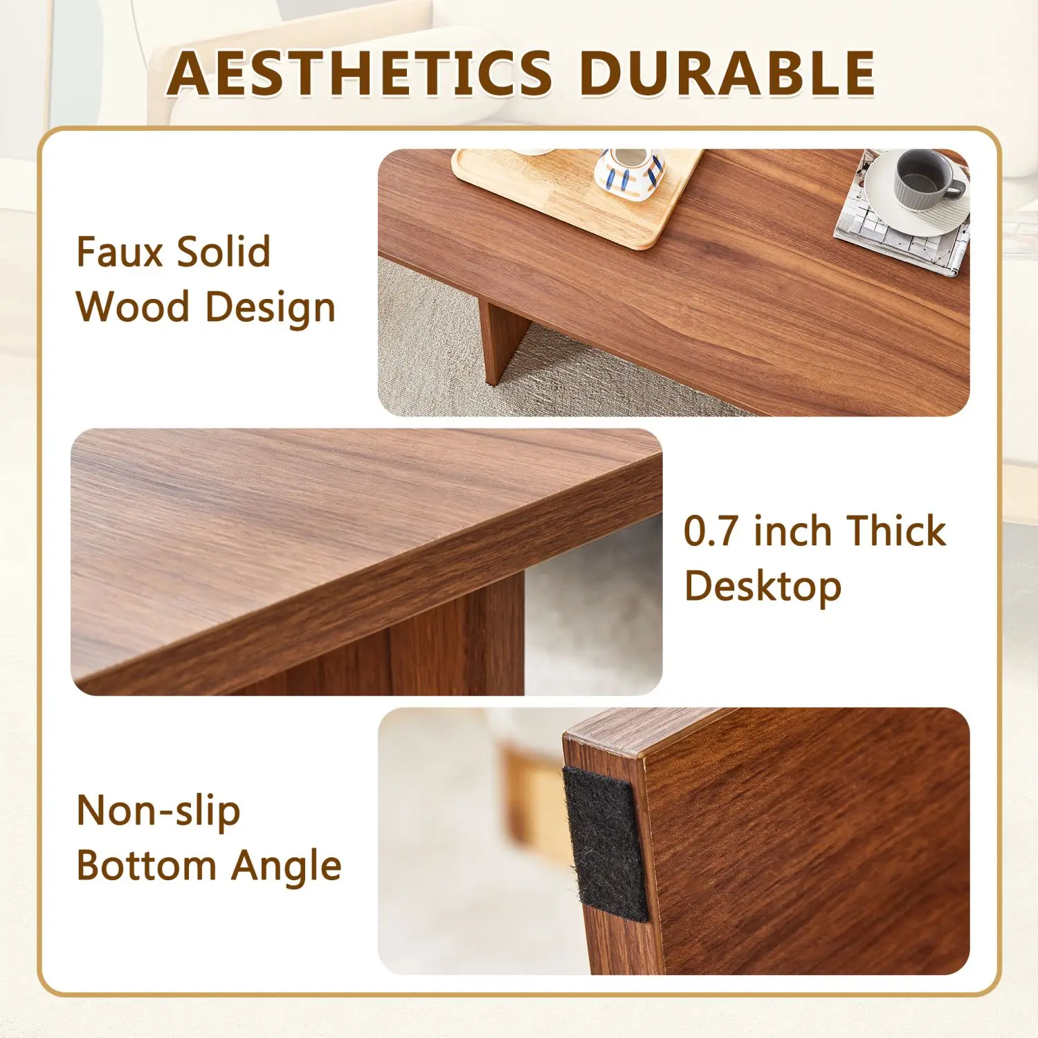 44.8 Inch Walnut Wood Grain MDF Coffee Table,Stable Triangular Support Is Made Ofmedium Density Fiberboard Material,coffee Table