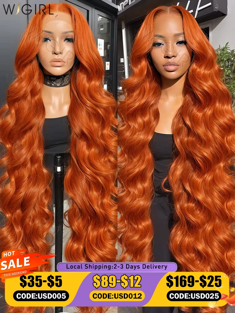 Wigirl HD Transparent 13x6 Ginger Body Wave Lace Front Wig 350 Orange Color 13X4 Lace Frontal Human Hair Wig For Women