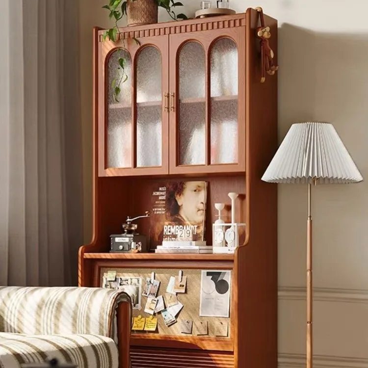 

Solid wood with glass door Cherry wood storage household cabinet