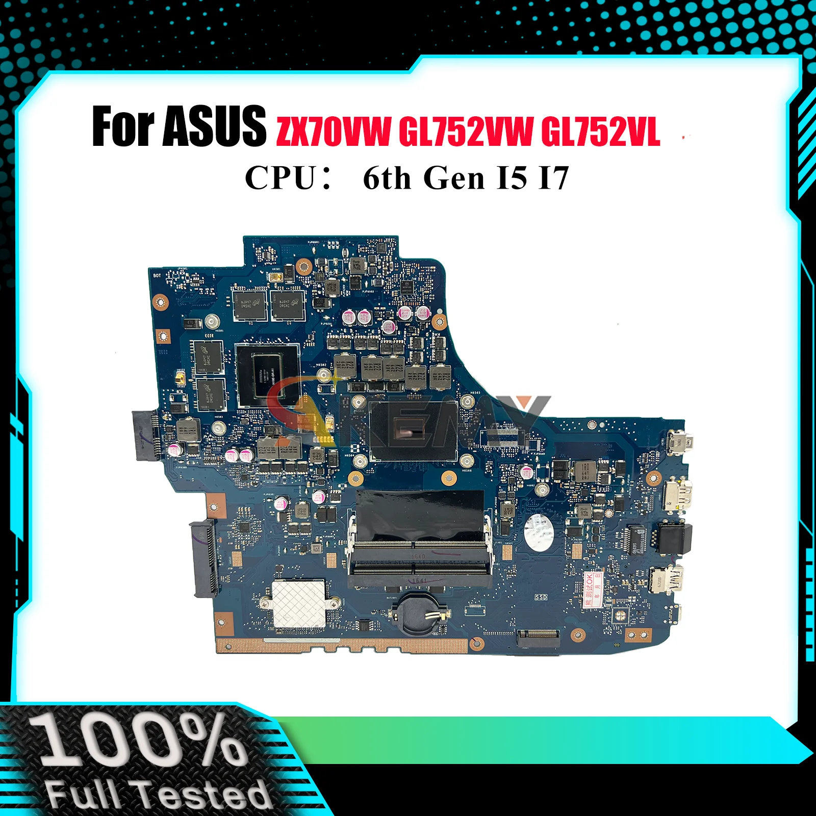 

GL752VL Laptop Motherboard For ASUS ROG Strix ZX70VW GL752V GL752VL GL752VW Notebook Mainboard With I5 I7 CPU 100% tests OK stk