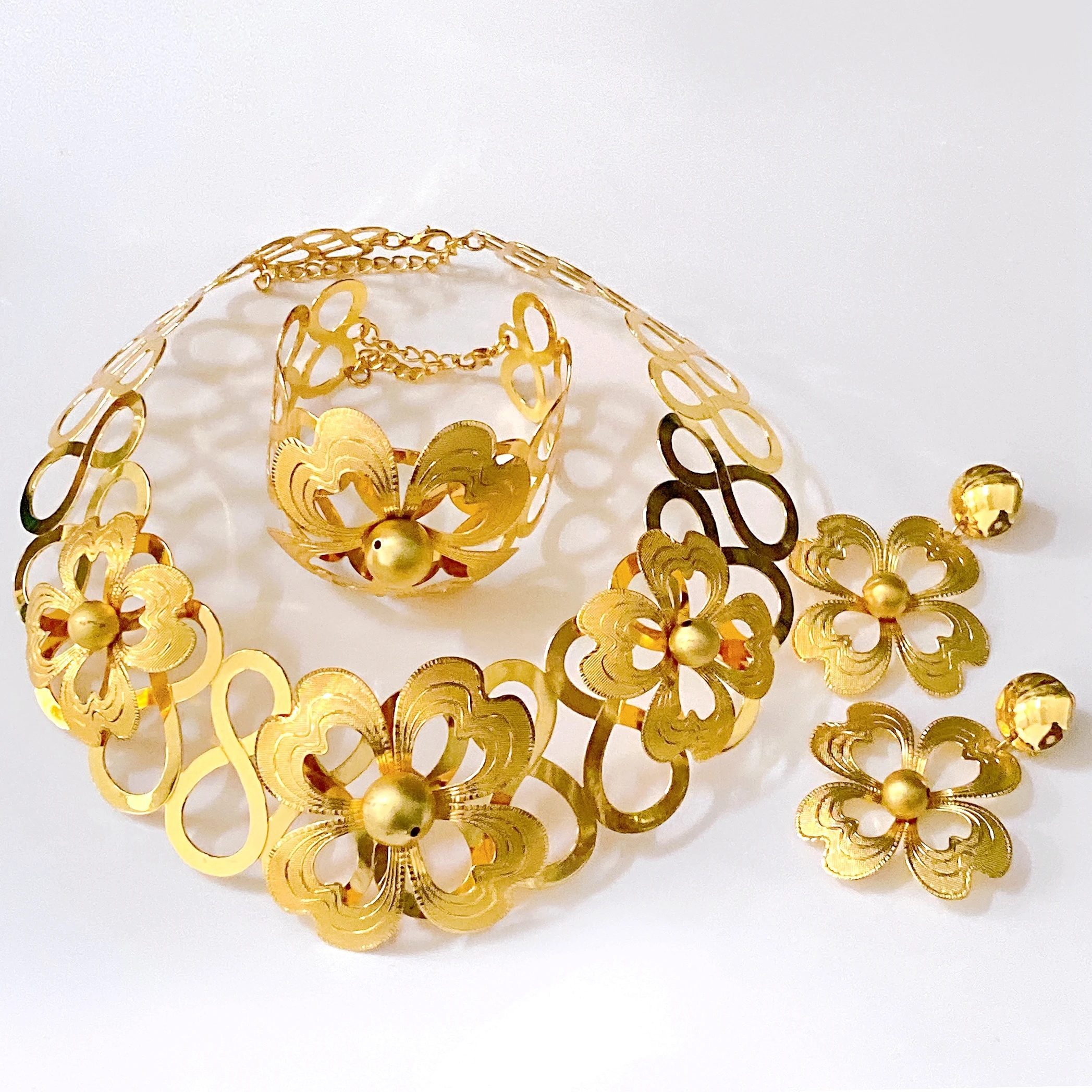 

Yulaili Statement New Arrival Flower Jewelry Set For Wedding Party Stunning Trendy Necklace Bracelet Earrings Ring 4PC Jewellery