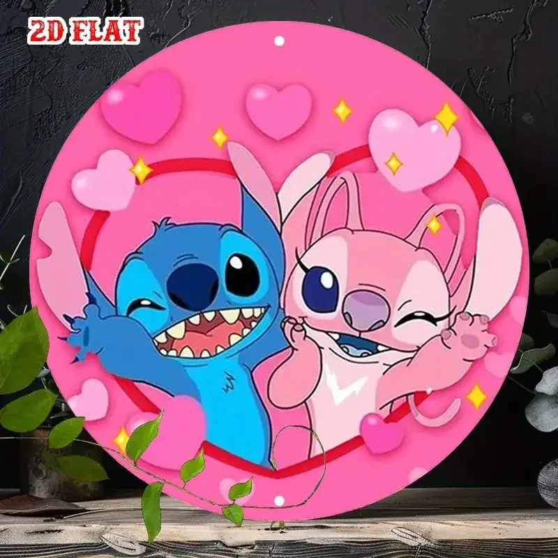 Decoración de pared de Metal de Stitch y Ángel de Disney, decoración oficial de fiesta de cumpleaños para fanáticos del Stitch, bonitos corazones de Ángel y color rosa, 1 ud.