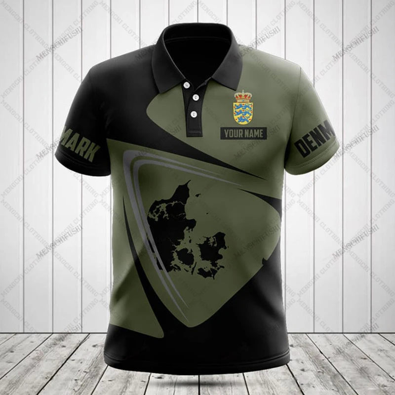 

Custom Name Denmark Map Olive Graphic POLO Shirts Summer Casual Unisex Short Sleeve Tops Male Cool Sportswear Vintage Jersey