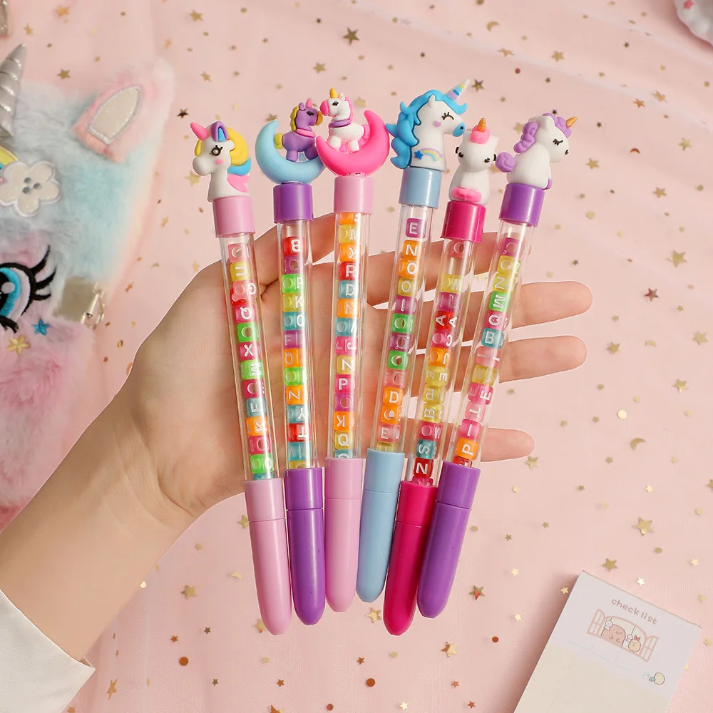 2pcs Creative and Fun Children's Unicorn Cartoon Pen, Cute Stationery for Primary School Students Unisex Pen Handbook for Girls