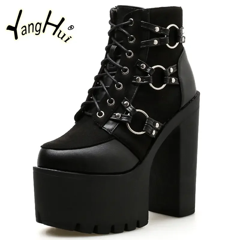 Punk Style Retro Shoes for Women Platform Super High Hells Ankle Women\'s Pumps 2023 New T-stage Modern Boots Autumn Winter