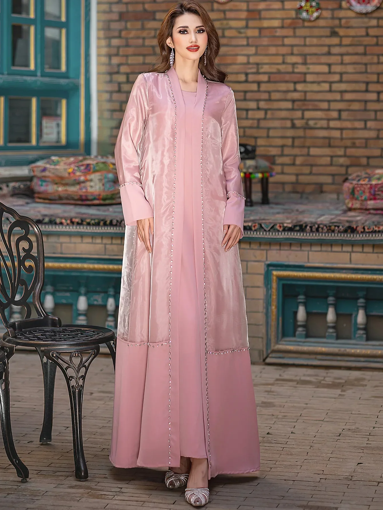 فستان العيد عباية نسائية 2 قطعة مجموعة مسلمة الماس حفلة قفطان رداء جلابية المغرب دبي قفطان فيستدوس لارجوس رمضان 2026