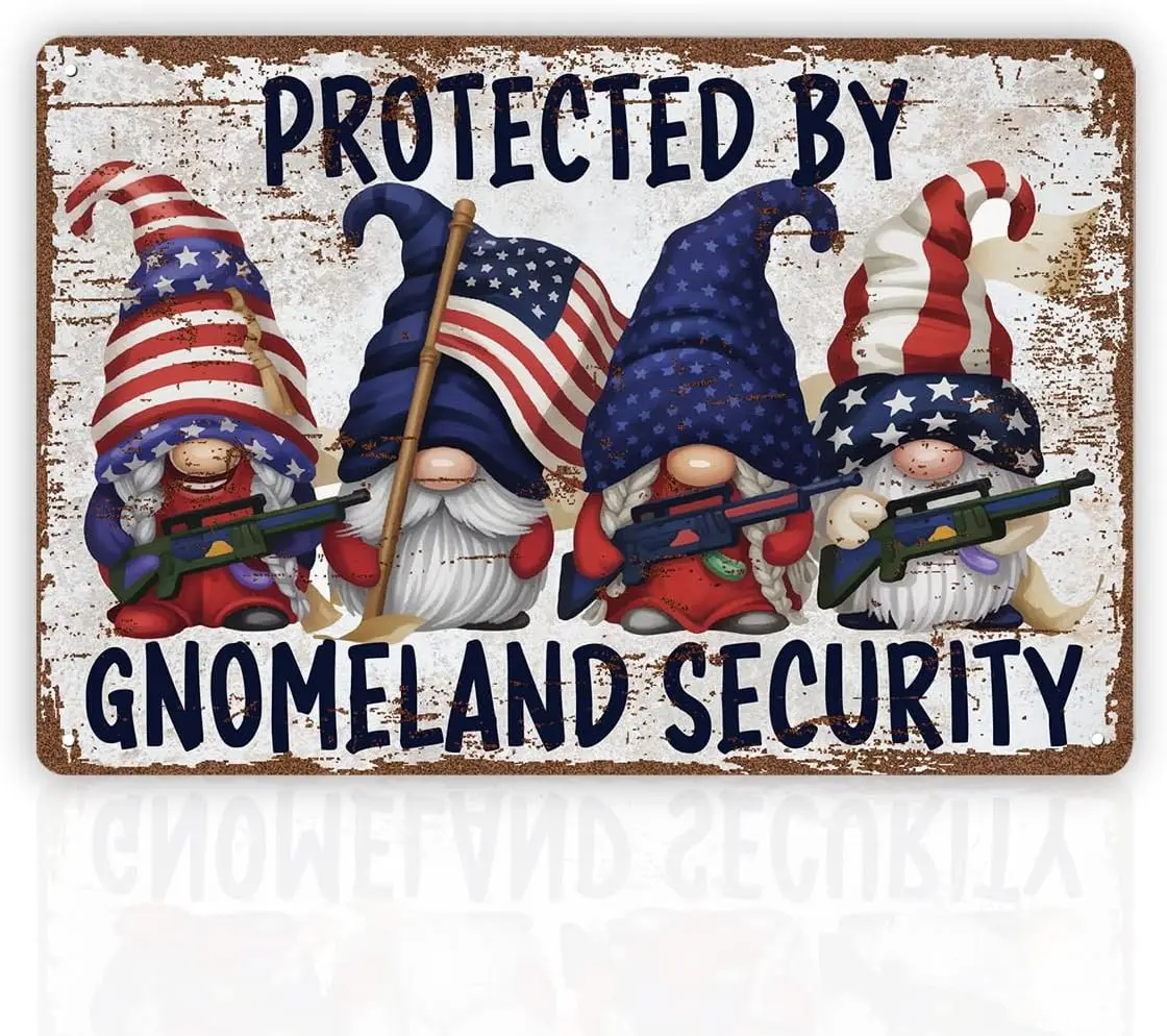 Funny Vintage Metal Tin Signs, America Gnomes, Gnomeland Security, Usa Gnomes, Gnome Lover Gift, Christmas Gifts, Housewarming G