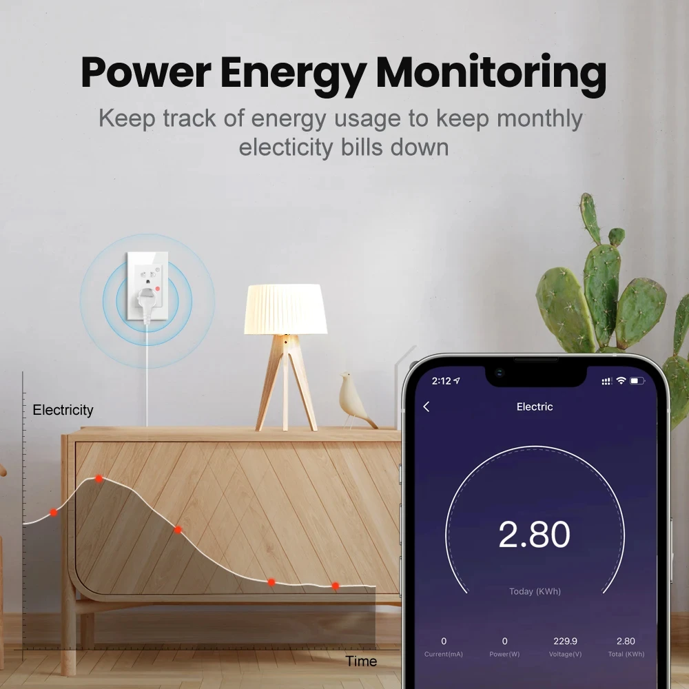 MIUCDA-enchufe de pared inteligente con Monitor de potencia, toma de corriente con WiFi, compatible con Alexa y Google Home, Tuya, 16A, EE. UU.