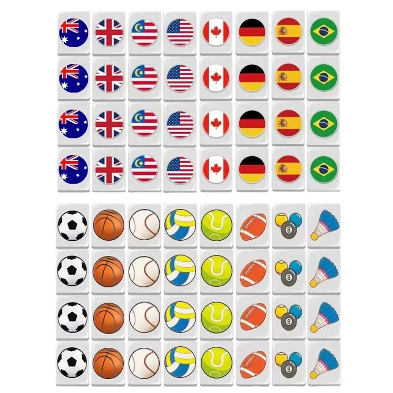 64+1 Seaside escape Mahjong Blocks Tiktok 64 Pcs Mahjong Seaside Escape Tile Game Pattern of Flag Ball Battle Chee Chess Toys