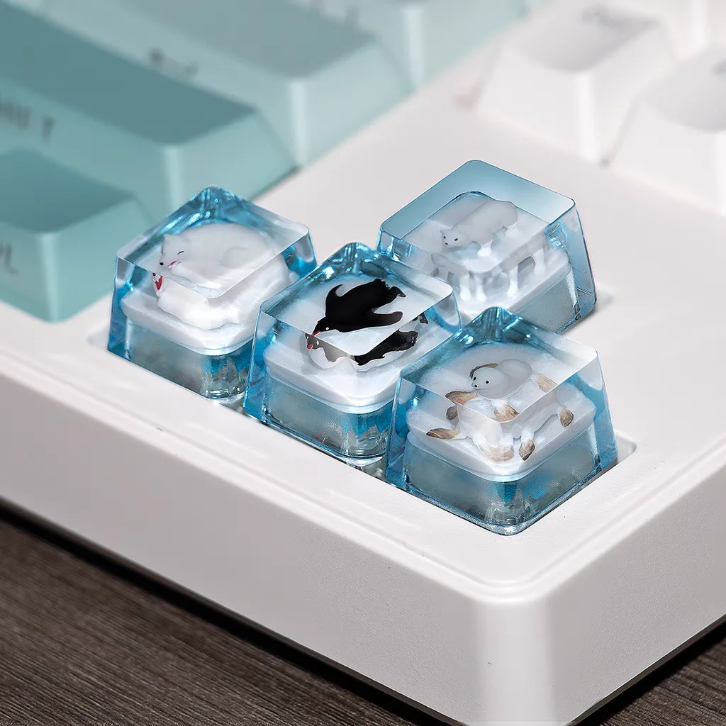 Individual Anime Cartoon Cute Animal Ice Theme Polar Bear DIY Key Cap Mechanical Keyboard Resin Stereoscopic Keycap Gift Toy