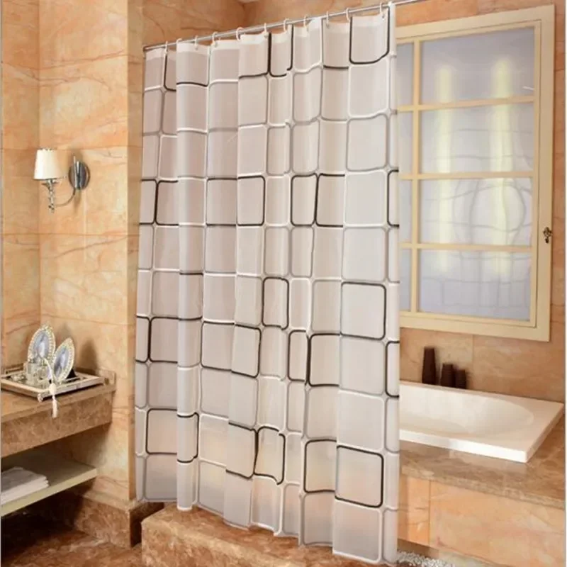 180*180/180*200/200*200cm Bathroom Decoration PEVA Waterproof Mouldproof Plaid Bathroom Shower Curtains With Hooks