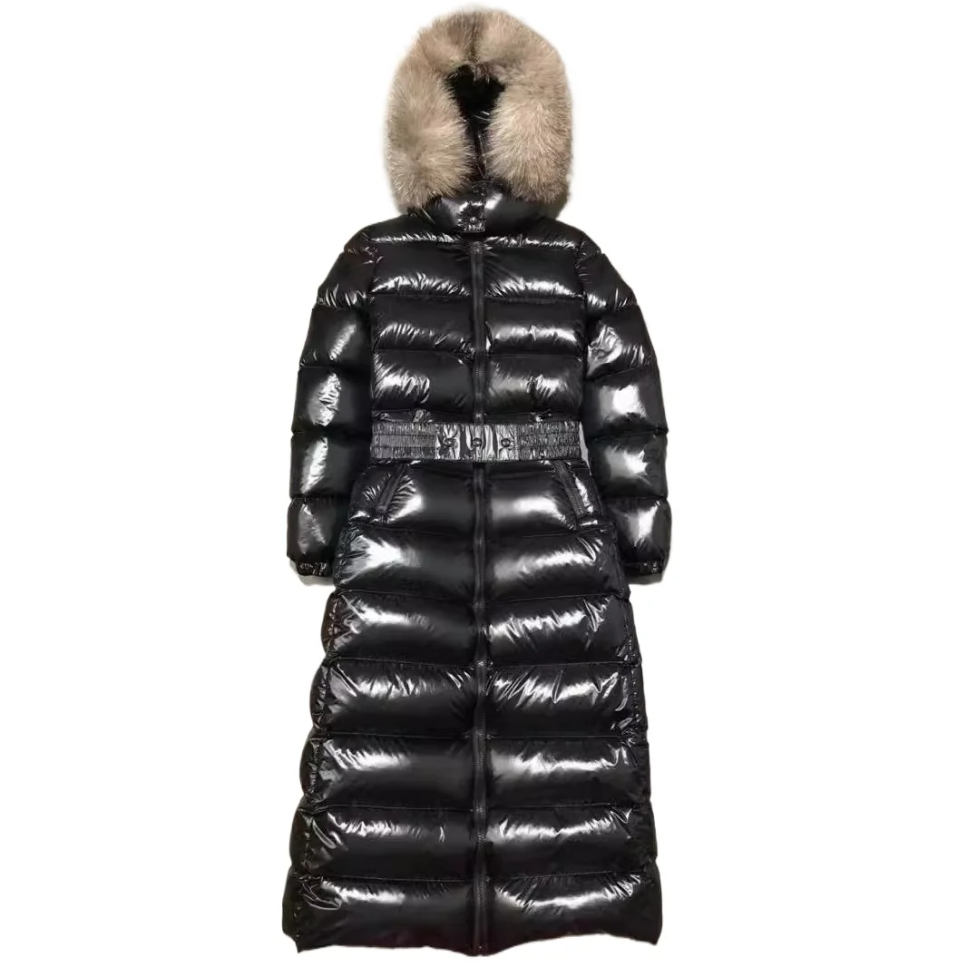 2024 Winter Women Over The Knee x-Long Coats Filling White Goose Down with Fur  Collar Luxury Thick Warm Hooded Fashion Jacket