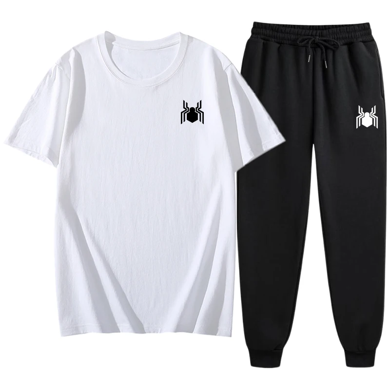 High Quality Mens Tracksuit 2 Piece Set Fashion Soft Cotton T-shirt+Polyester Sweatpants Daily Casual Outdoors Jogging Pant Suit