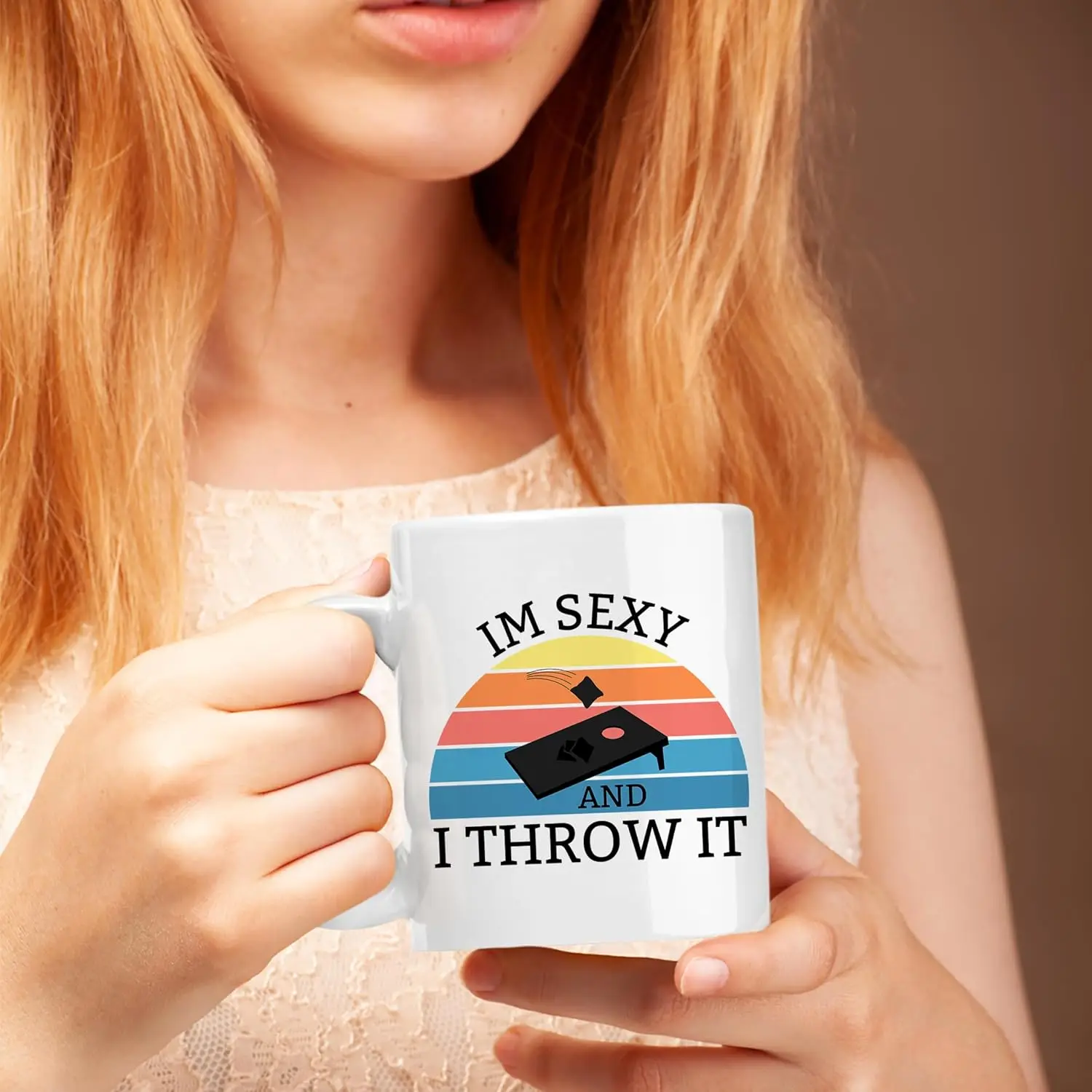 Ceramic Coffee Mug I’m Sexy And I Throw It Cornhole Design 11oz Funny Gift for Bean Toss Players