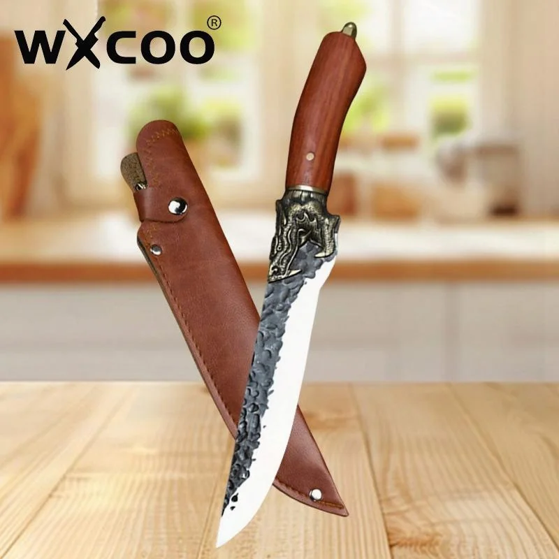 

WXCOO Кованый нож ручной работы Кухонные ножи из высокоуглеродистой стали с крышкой Деревянная ручка Нож для обвалки Кухонный утилита Тесак для повара