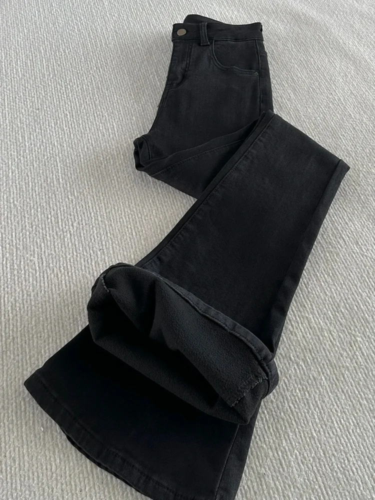 

Джинсы женские зимние с высокой талией, прямые, широкие, до щиколотки, с микро-клешем, на подкладке, больших размеров