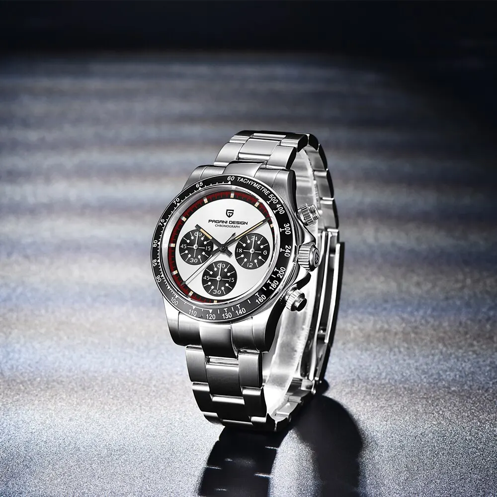 PAGANI DESIGN 2024 Neue Herren-Quarz-Armbanduhr, modische Keramiklünette, Chronograph, Stoppuhr, wasserdicht, 100 m, Edelstahluhr für Herren